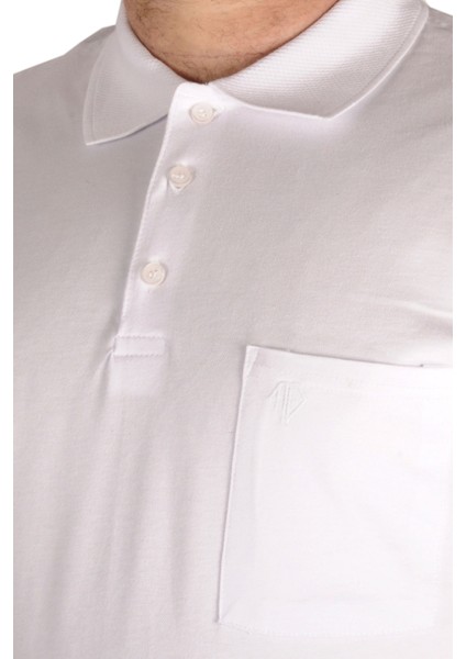 Büyük Beden T-Shirt Polo Cepli Lycra Pike Md 20554 Beyaz modelleri