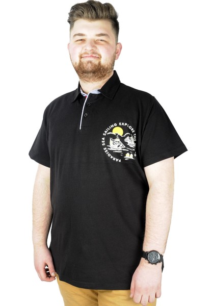 Erkek Polo T Shirt Explore The World 22313 Siyah