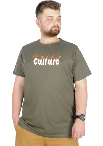 Büyük Beden T-Shirt Bis Yaka Culture 22191 Haki