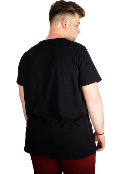 Büyük Beden T-Shirt V Yaka Likralı 20150 Siyah
