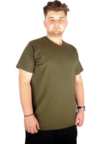 Büyük Beden T-Shirt V Yaka Likralı 20150 Haki fiyatları