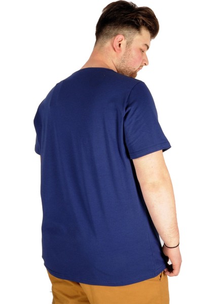 Büyük Beden Likralı T-Shirt Bisiklet Yaka 20149 Indigo