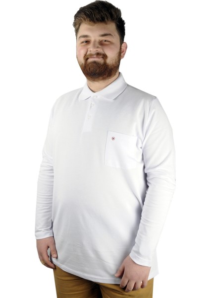 Büyük Beden Tshirt Polo U.kol Cepli 22446 Beyaz