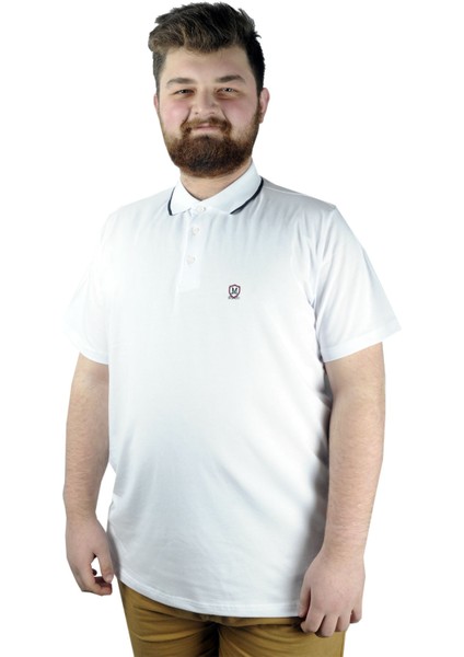 Büyük Beden T Shirt Polo Likralı Süprem Nakış 21554 Beyaz