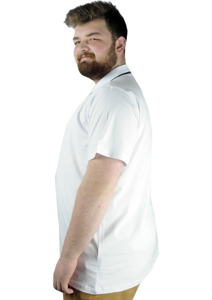 Büyük Beden T Shirt Polo Likralı Süprem Nakış 21554 Beyaz