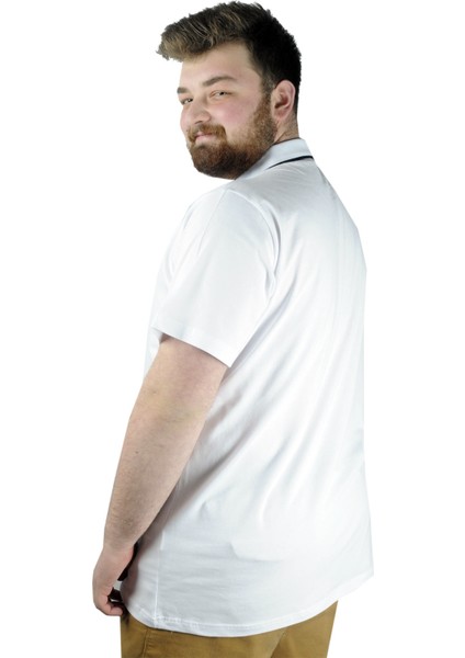Büyük Beden T Shirt Polo Likralı Süprem Nakış 21554 Beyaz