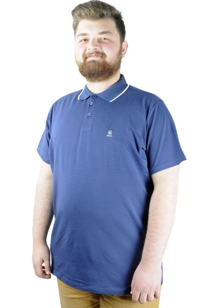 Büyük Beden T Shirt Polo Likralı Süprem Nakış 21554 Indigo
