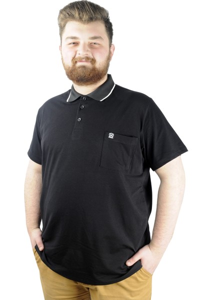 Büyük Beden T Shirt Polo Likralı Süprem Cepli 21558 Siyah