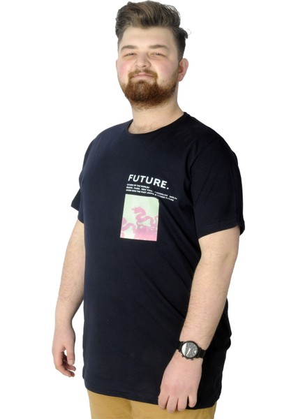 Büyük Beden T-Shirt Baskılı Future 22154 Lacivert