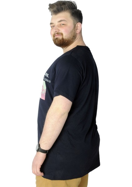 Büyük Beden T-Shirt Baskılı Future 22154 Lacivert