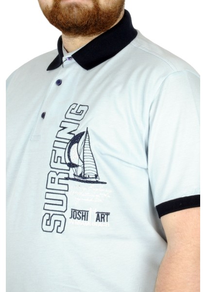 Büyük Beden T-Shirt Polo Surfing 22328 Mavi