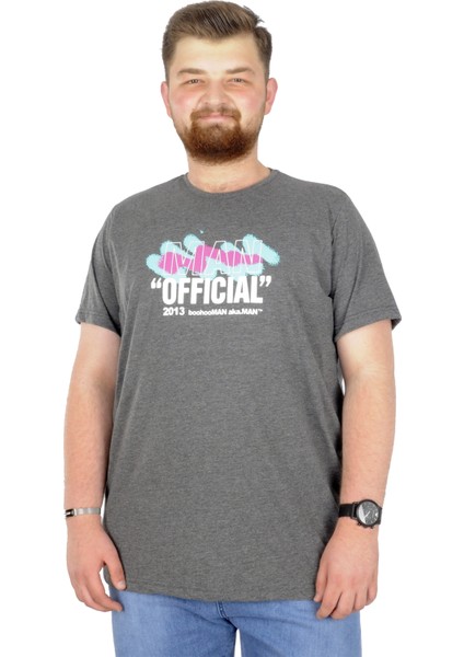 Büyük Beden T-Shirt Bis Yaka Man Official 22192 Antramelanj
