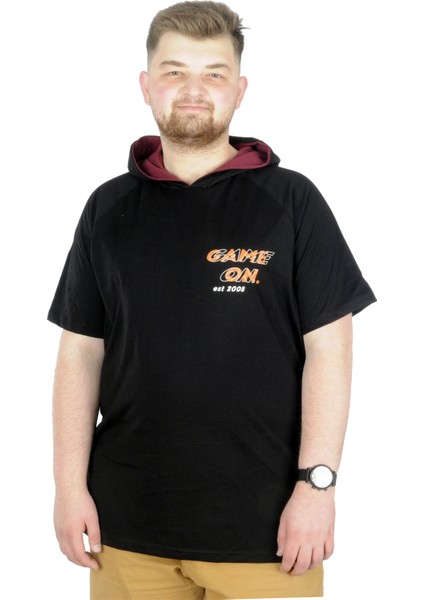 Büyük Beden T-Shirt Kapşonlu Game On 22177 Siyah