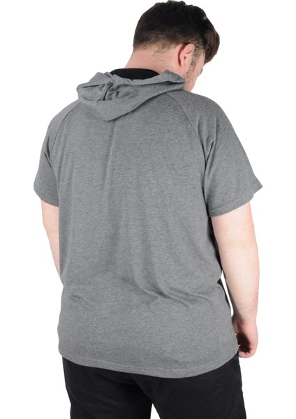 Büyük Beden Tshirt Kapşonlu Act Now 22128 Antramelanj