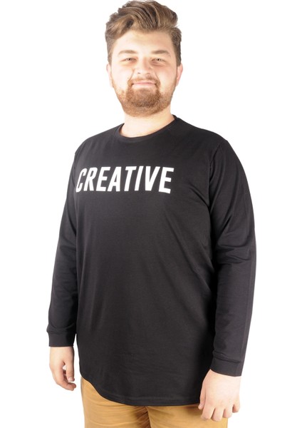 Büyük Beden Tshirt Bisiklet Yaka Creative 21194 Siyah