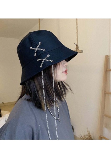 Bite Nose Unisex K Pop Tasarım Zincirli Bucket Şapka