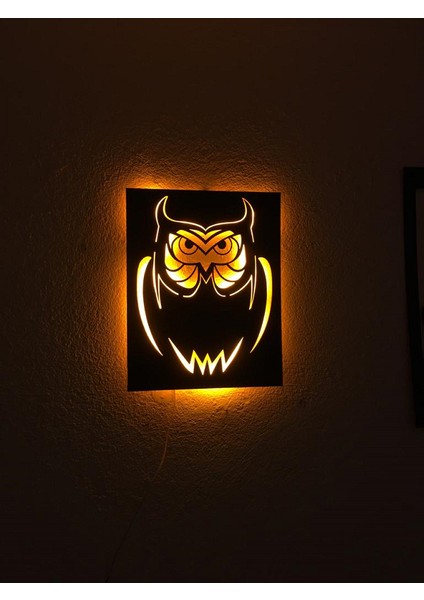 Baykuş LED Işıklı Tablo Ahşap 50X40CM