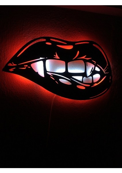Dudak LED Işıklı Tablo Ahşap 60X33CM