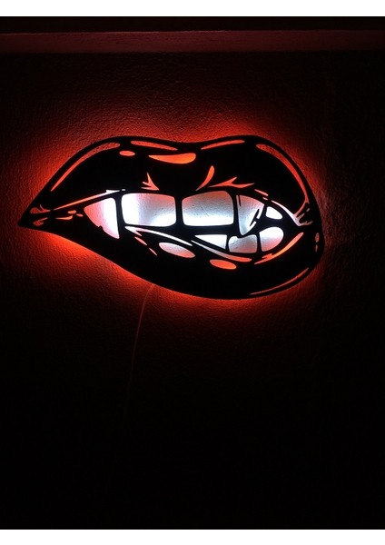 Dudak LED Işıklı Tablo Ahşap 60X33CM