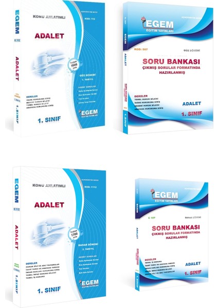 AÖF Adalet 1 ve Sınıf Güz ve Bahar Dönemi Konu Anlatımlı Full Set (Ciltli)