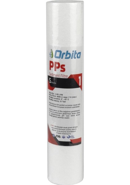 Toptan Orbita 10 Inç 5 Mikron Sediment Spun Pp Filtre 25 Adet 1 Koli