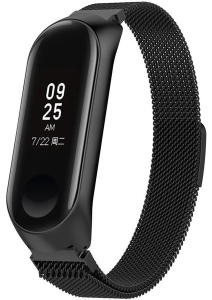 Xiaomi Mi Band 6 Uyumlu Kordon Milano Çelik Kayış Hasır Örme Kordon Siyah