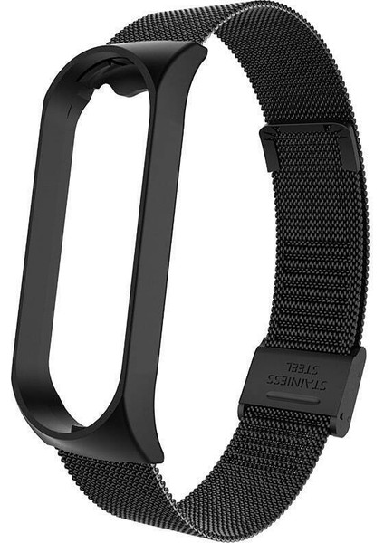 Xiaomi Mi Band 6 Uyumlu Kordon Milano Çelik Kayış Hasır Örme Kordon Siyah