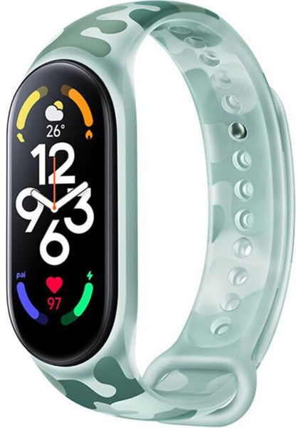 Xiaomi Mi Band 6 Uyumlu Kordon Şeffaf Leopar Desenli Neon Kayış Spor Kordon Yeşil