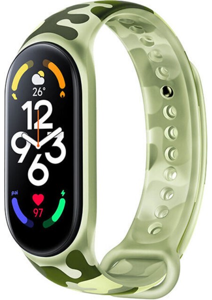 Xiaomi Mi Band 6 Uyumlu Kordon Şeffaf Leopar Desenli Neon Kayış Spor Kordon Haki
