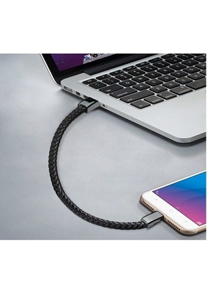 Apple iphone Uyumlu Lightning Deri Bileklik Şarj Data Kablosu 22 cm
