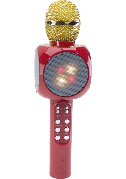 Karaoke Mikrofon Bluetooth'lu Işıklı Şarjlı Süper Karaoke Red