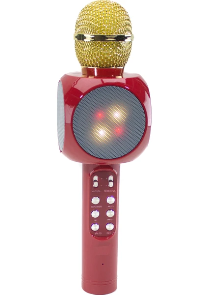 Karaoke  Mikrofon Bluetooth'lu Işıklı Şarjlı Süper Karaoke Red