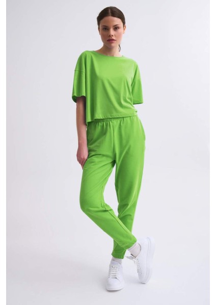 Cepli Regular Fit Bağcıklı Kadın Eşofman Altı - Yeşil Yeşil - M
