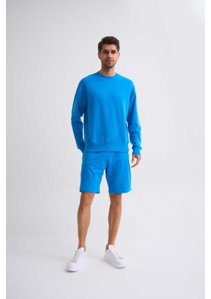 Uzun Kollu Yuvarlak Yaka Erkek Sweatshirt - Mavi Mavi - Xl