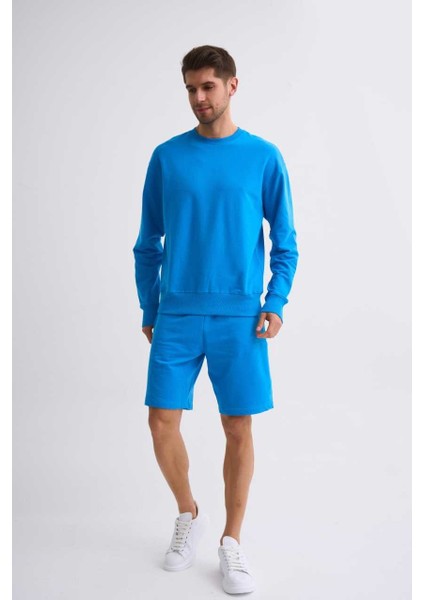 Uzun Kollu Yuvarlak Yaka Erkek Sweatshirt - Mavi Mavi - Xl modelleri