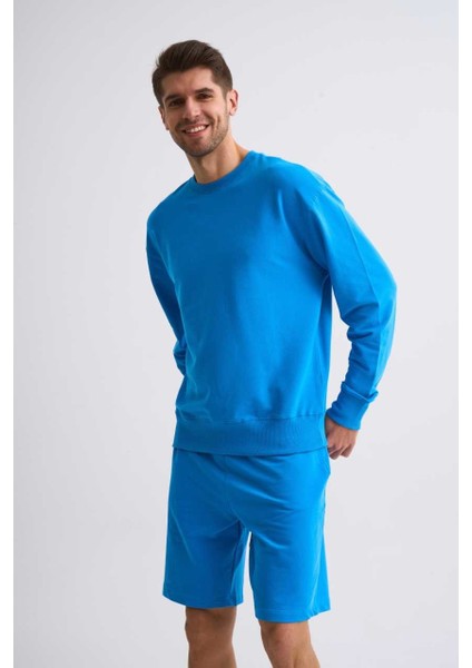 Uzun Kollu Yuvarlak Yaka Erkek Sweatshirt - Mavi Mavi - Xl fırsatları