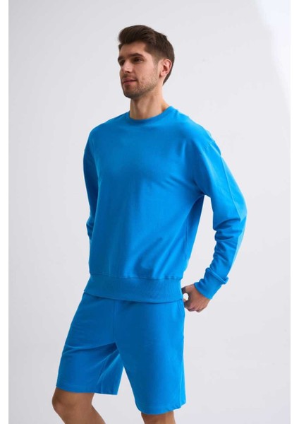 Uzun Kollu Yuvarlak Yaka Erkek Sweatshirt - Mavi Mavi - Xl indirimleri