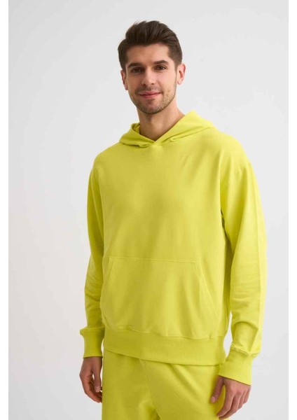 Kapüşonlu Uzun Kollu Erkek Sweatshirt - Sarı Sarı - S fırsatları