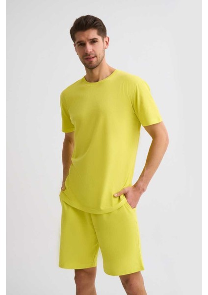 Cepli Regular Fit Erkek Bermuda Şort - Sarı Sarı - Xxl