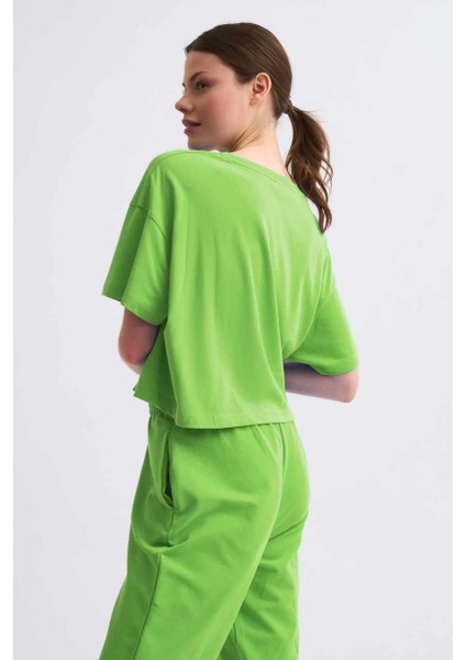 Cepli Regular Fit Bağcıklı Kadın Eşofman Altı - Yeşil Yeşil - M
