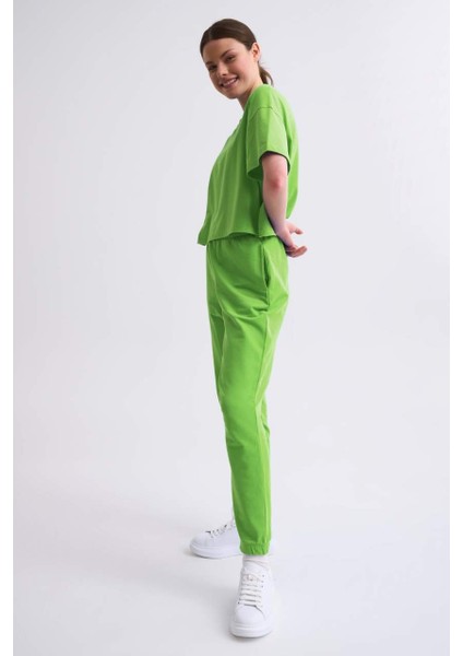 Cepli Regular Fit Bağcıklı Kadın Eşofman Altı - Yeşil Yeşil - M