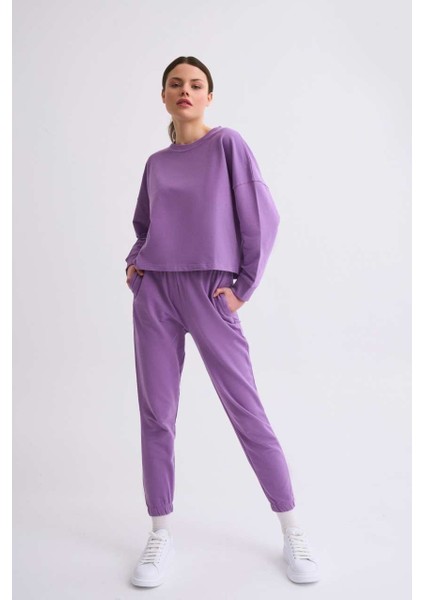 Cepli Regular Fit Bağcıklı Kadın Eşofman Altı - Mor Mor - Xl