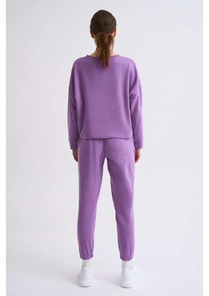 Cepli Regular Fit Bağcıklı Kadın Eşofman Altı - Mor Mor - Xl