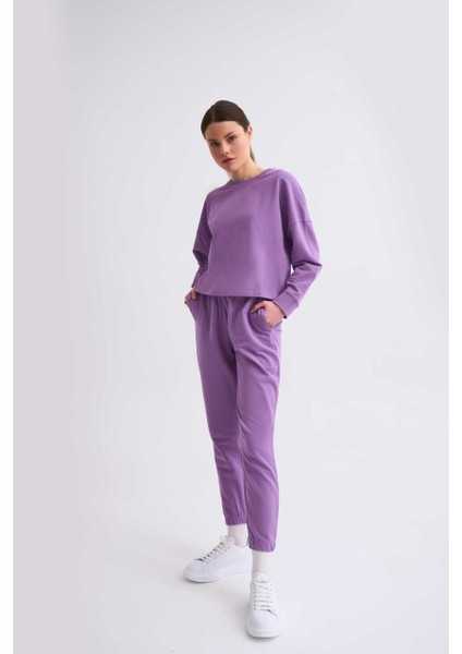 Cepli Regular Fit Bağcıklı Kadın Eşofman Altı - Mor Mor - Xl