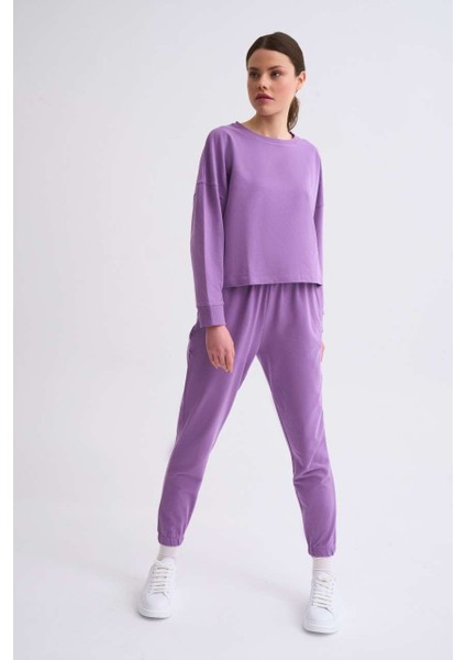 Cepli Regular Fit Bağcıklı Kadın Eşofman Altı - Mor Mor - Xl