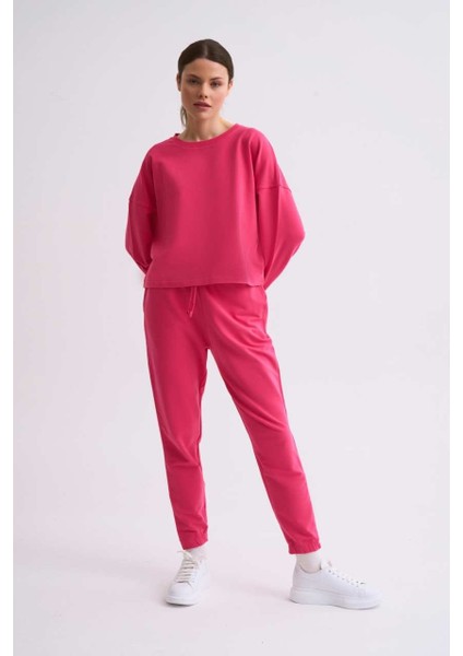 Uzun Kollu Kadın Crop Sweatshirt - Pembe Pembe - Xs