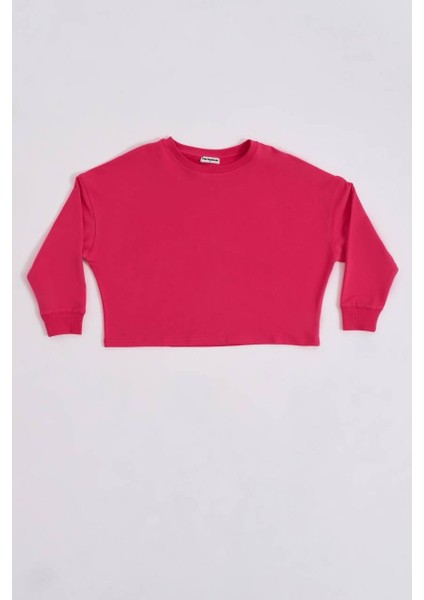 Uzun Kollu Kadın Crop Sweatshirt - Pembe Pembe - Xs