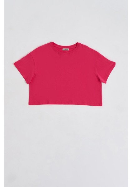 Regular Fit Kısa Kollu Kadın Crop Tişört - Pembe Pembe - Xs