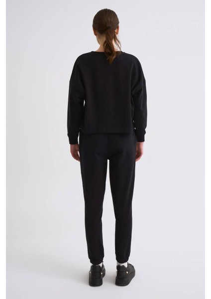 Uzun Kollu Kadın Crop Sweatshirt - Siyah Siyah - S modelleri