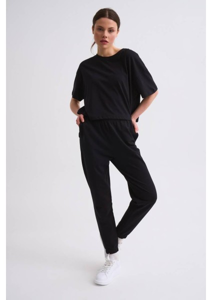 Regular Fit Kısa Kollu Kadın Crop Tişört - Siyah Siyah - Xs
